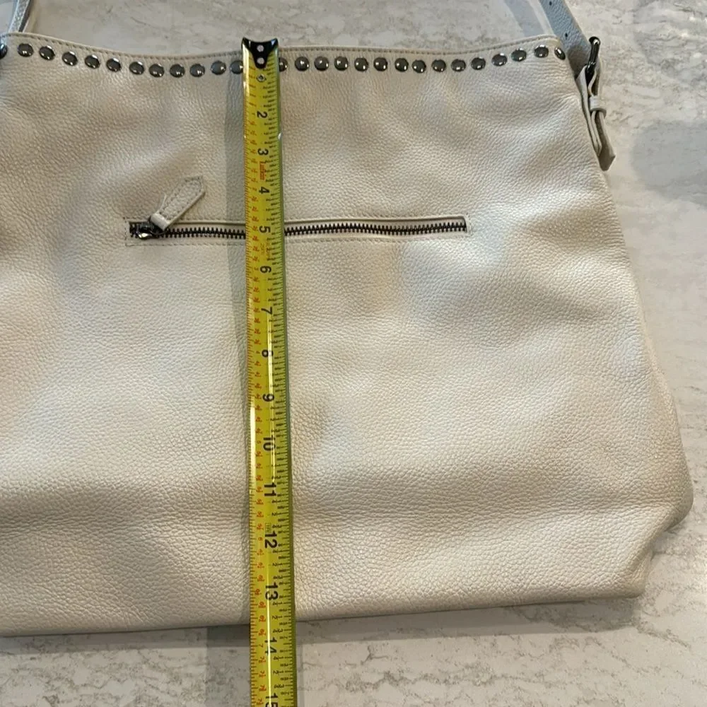Stunning Laggo “Reed Ivory” Pebbled Leather Studded Hobo Bag
